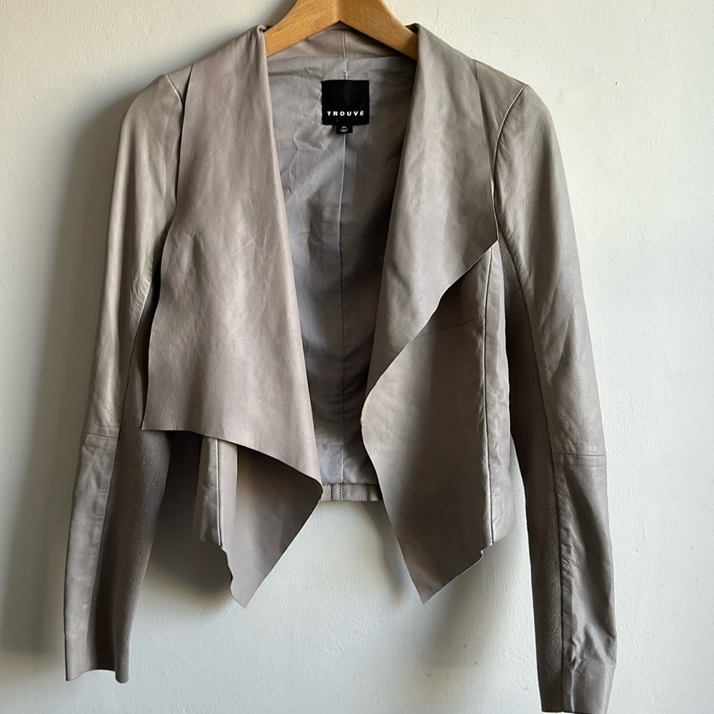 Trouvé pearl gray soft leather asymmetric moto jacket women’s xs